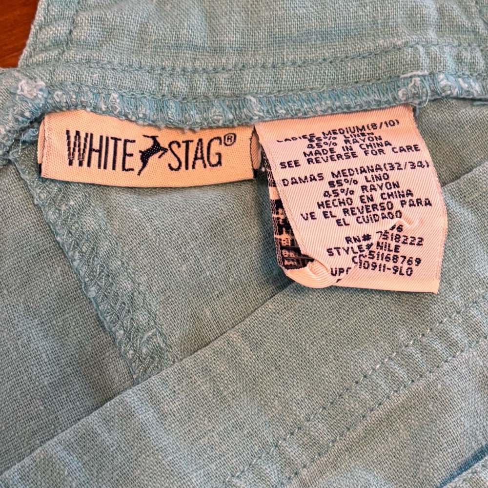 Cute vtg linen blend light blue overalls, medium - Picture 10 of 11